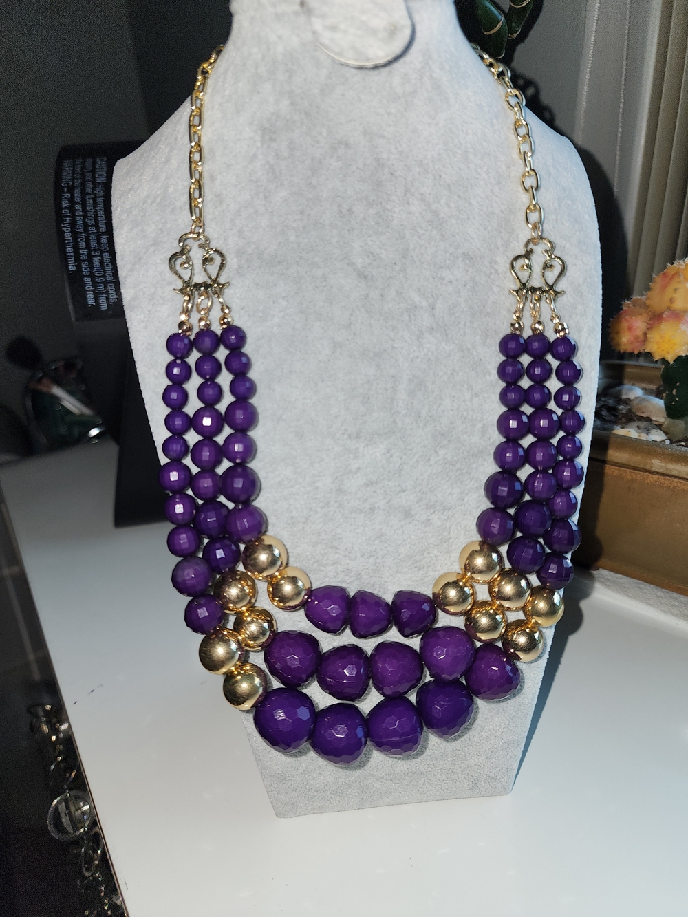 Gold Accent Purple Beaded Statement Necklace - Women Jewelry